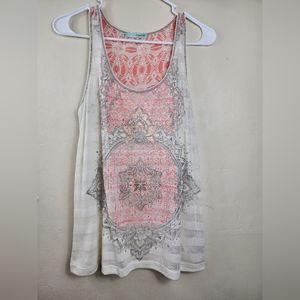 Maurices Women's Ivory Coral Sequined Racerback Top Size Small Sleeveless Shirt